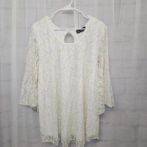 Star Vixen Blouse Lace Fairy Floral Cream Metallic Gold Boho Cottage 3X